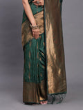 Dark Green Silk Saree With Blouse Piece - EZBER