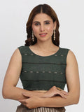 Dark Green TAARINI Linen Cotton Saree with Blouse Piece - EZBER