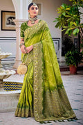 Lime Green Banarasi Saree - EZBER