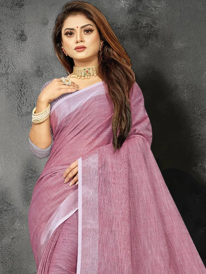 Electric Purple Linen Blend Sare - EZBER