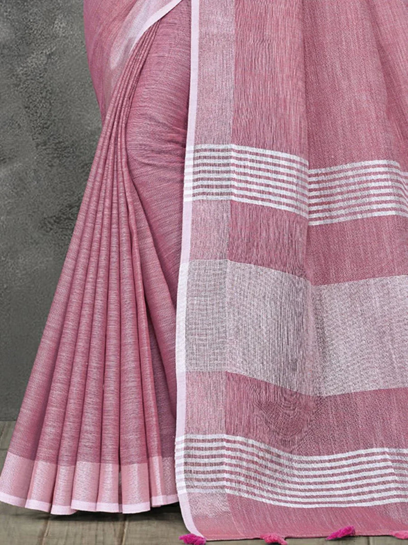 Electric Purple Linen Blend Sare - EZBER