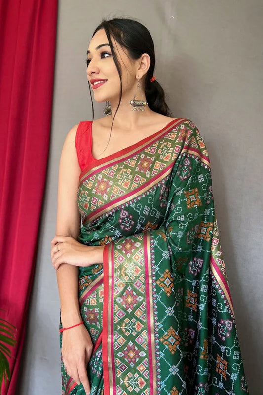 Emerald Green Patola Saree - EZBER