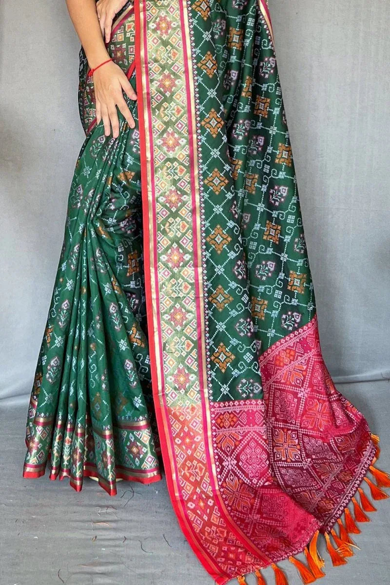 Emerald Green Patola Saree - EZBER