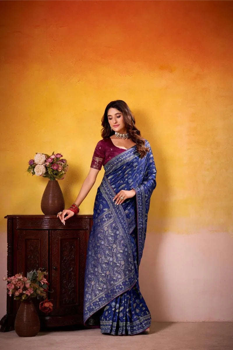 Fancy Dolla Silk Woven Design Work Handloom Silk Saree With Blouse Piece - EZBER