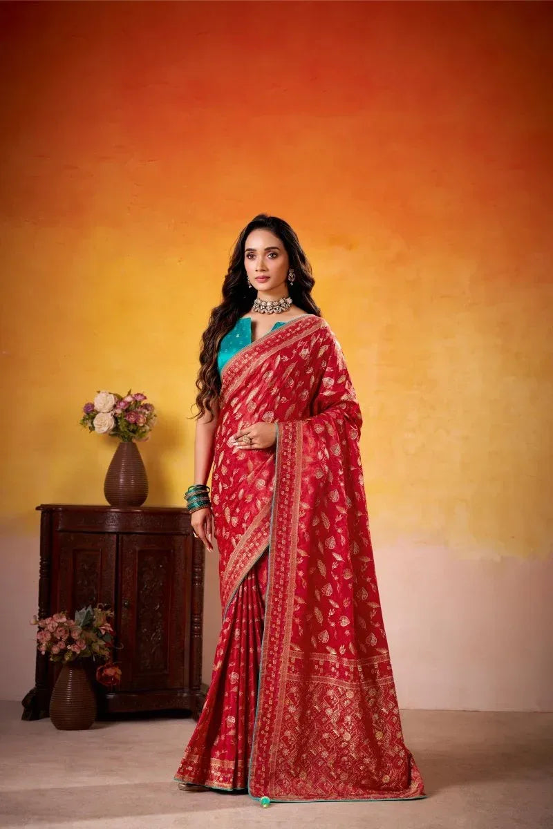 Red Dola Silk Saree with Blouse Piece  | EZBER