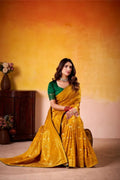 Yellow Dola Silk Saree with Blouse Piece