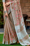 Fawn Brown Linen Blend Saree - EZBER