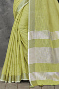 Fern Green Linen Blend Saree - EZBER