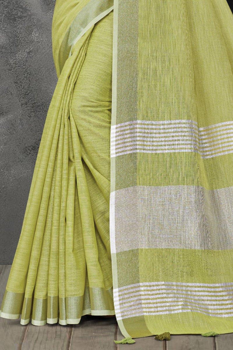 Fern Green Linen Blend Saree - EZBER