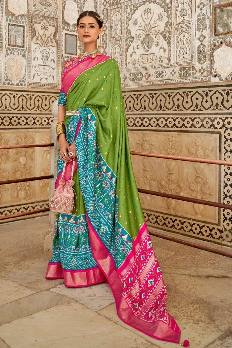 Fern Green Patola Saree - EZBER