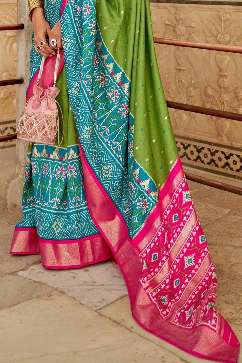 Fern Green Patola Saree - EZBER