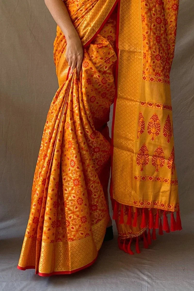 Fire Yellow Patola Saree - EZBER