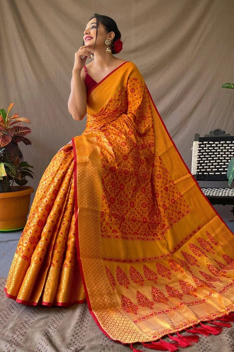 Fire Yellow Patola Saree - EZBER