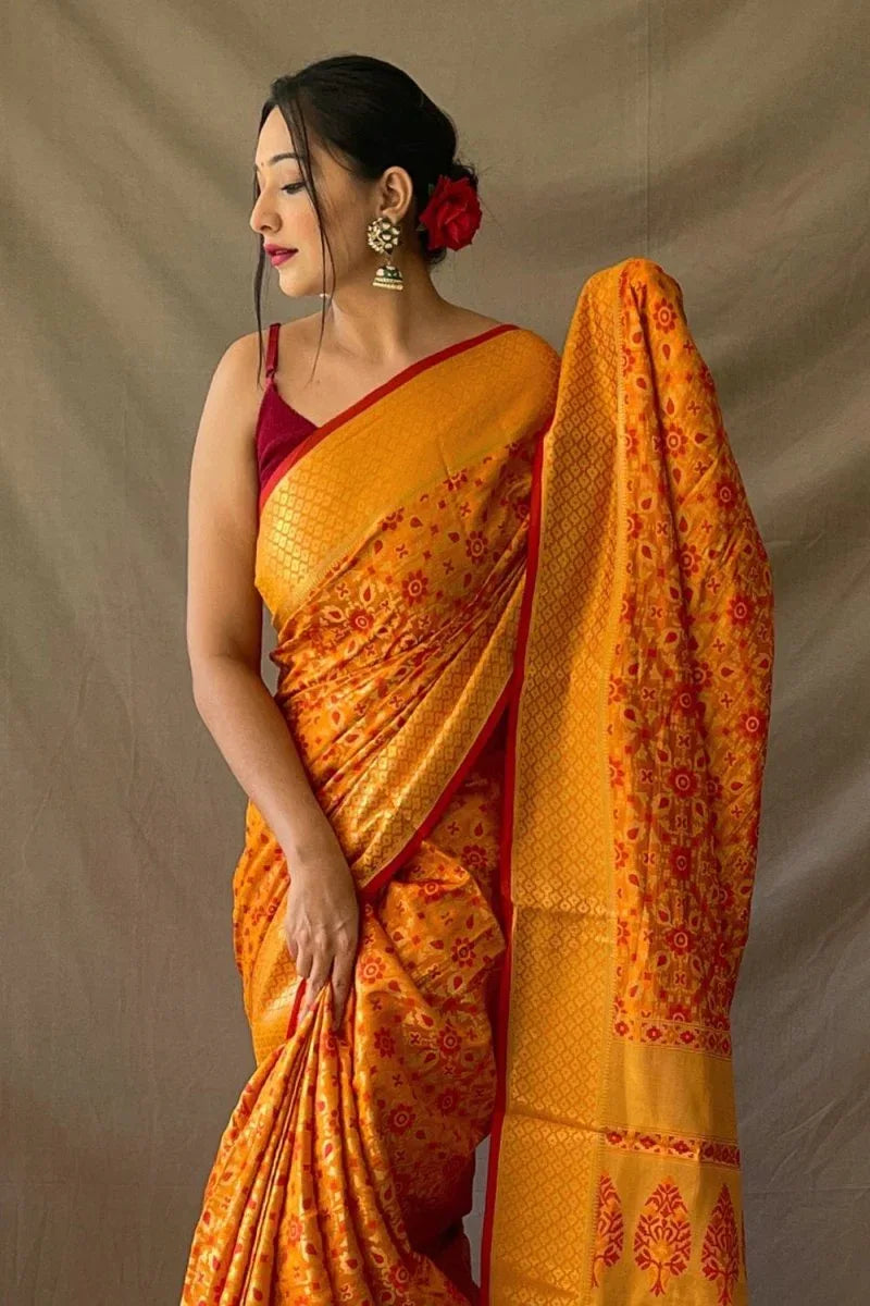 Fire Yellow Patola Saree - EZBER