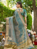 Firozi Tissue Saree With Blouse Piece - EZBER