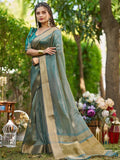Firozi Tissue Saree With Blouse Piece - EZBER