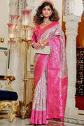 Flamingo Pink Banarasi Saree - EZBER