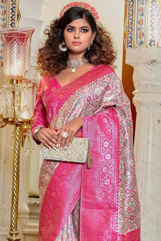 Flamingo Pink Banarasi Saree - EZBER