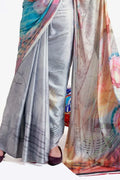 Fog Grey Satin Crep Saree - EZBER