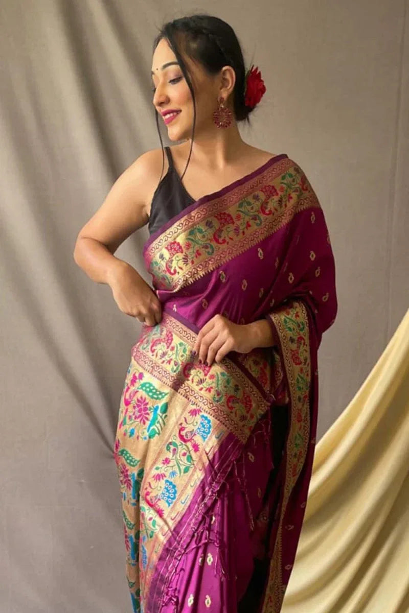 French Violet Paithani Saree - EZBER
