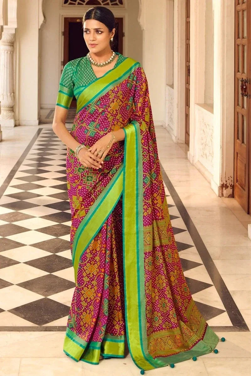 Garnet Pink Patola Saree - EZBER