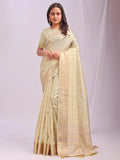 Gold CASUAL CHECKS Organza Saree with Blouse Piece - EZBER
