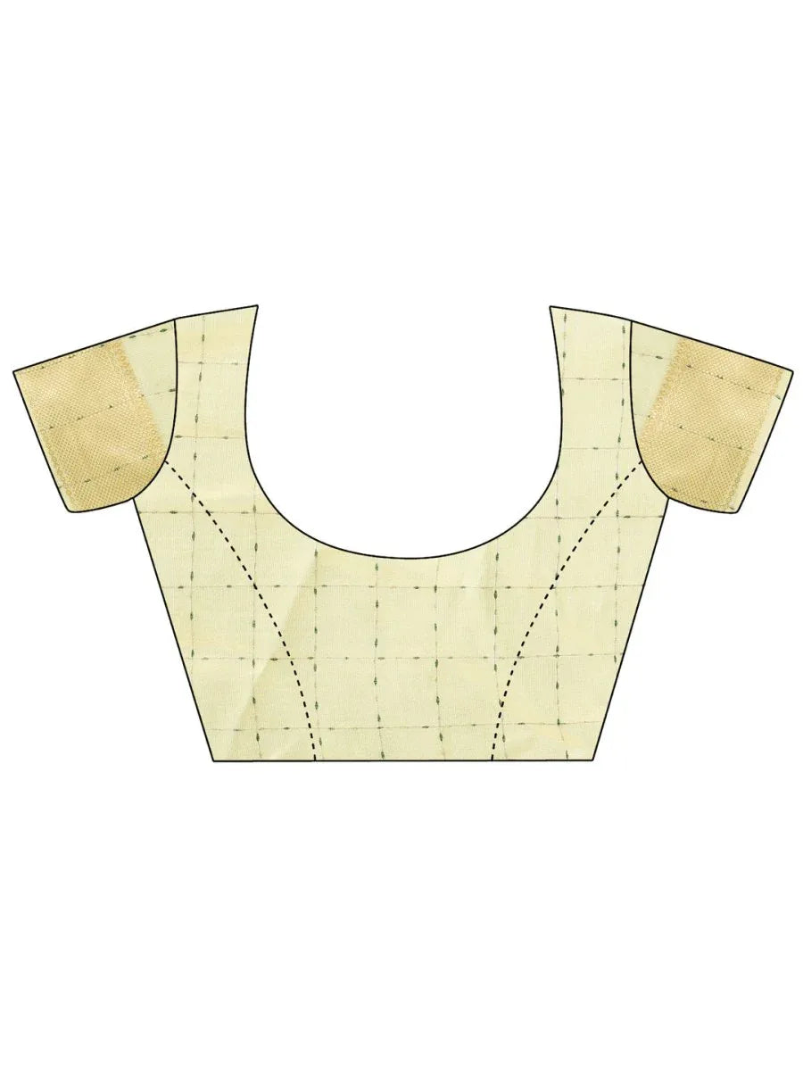 Gold CASUAL CHECKS Organza Saree with Blouse Piece - EZBER