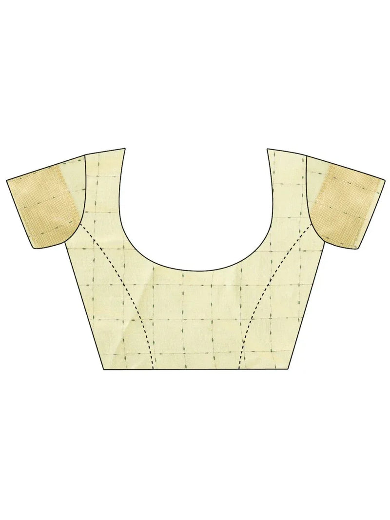 Gold CASUAL CHECKS Organza Saree with Blouse Piece - EZBER