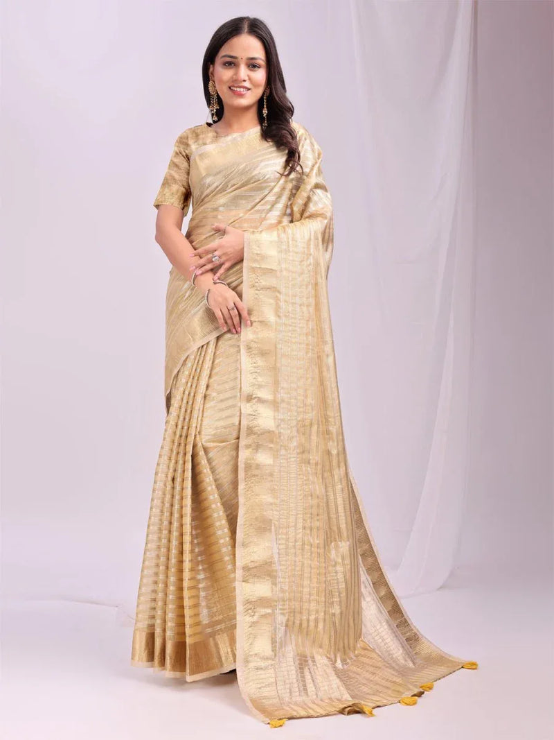 Gold CHICAGO Organza Saree with Blouse Piece - EZBER