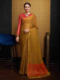 Gold Linen Festive Wear Saree With Blouse Piece - EZBER