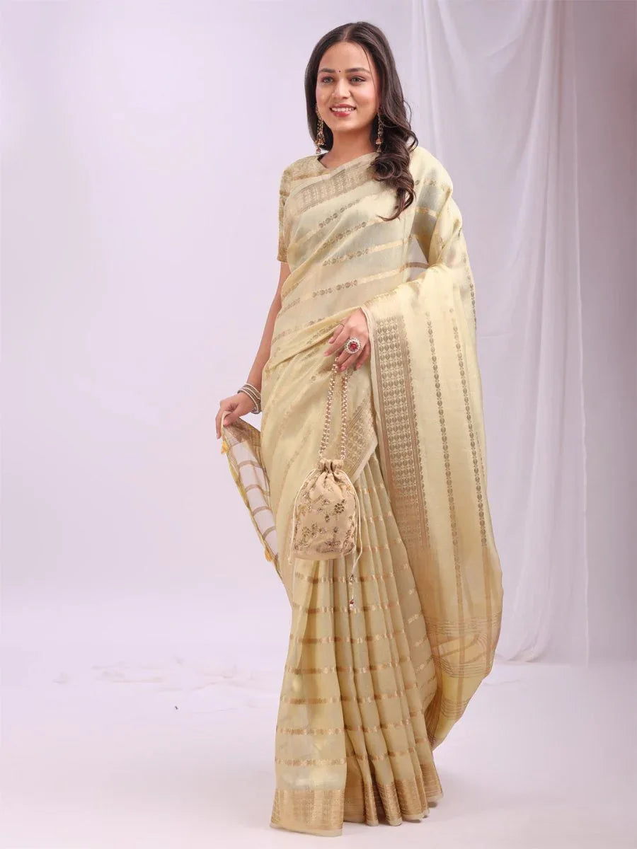 Gold PORTO Organza Saree with Blouse Piece - EZBER