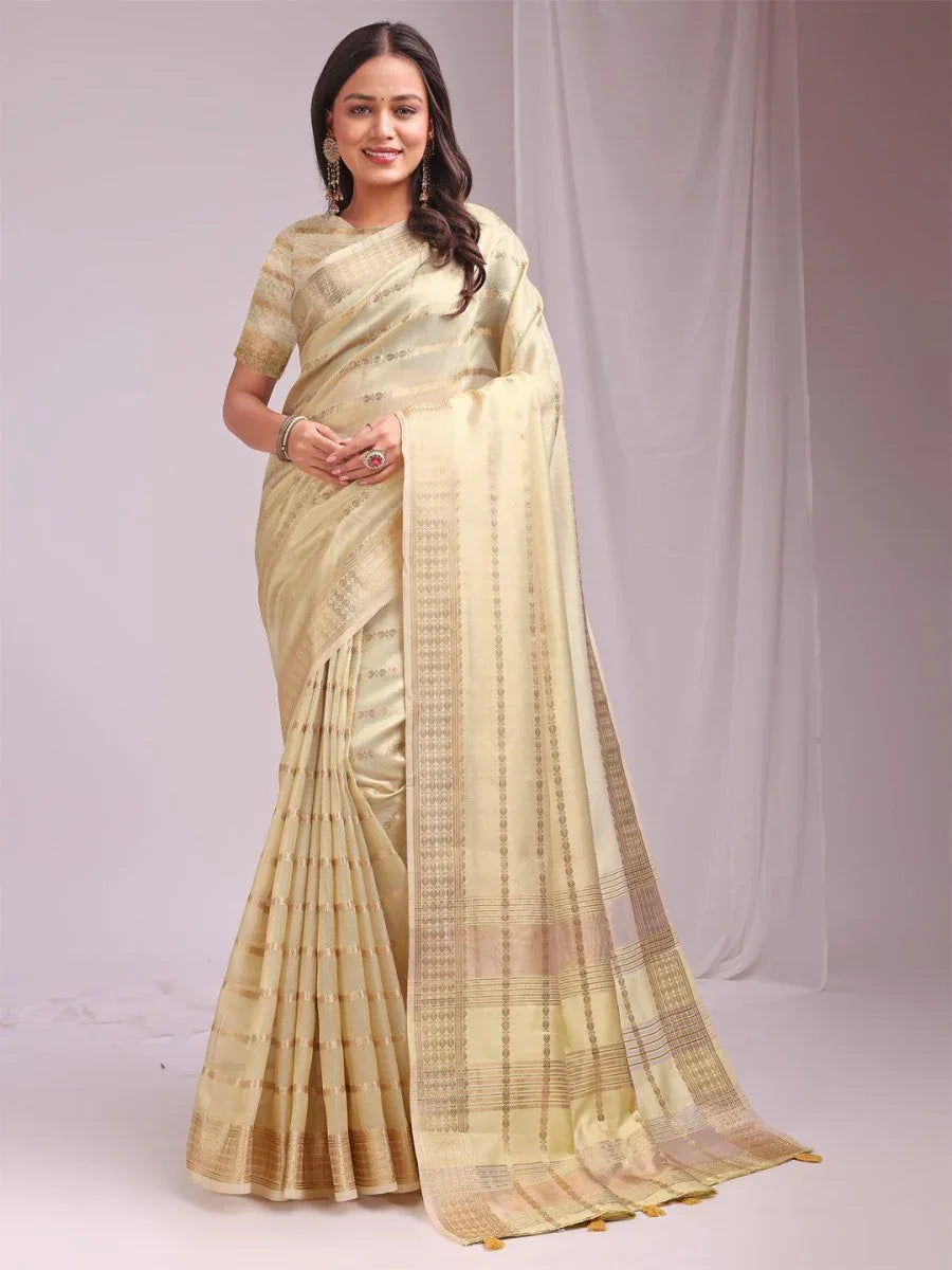 Gold PORTO Organza Saree with Blouse Piece - EZBER