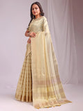 Gold PORTO Organza Saree with Blouse Piece - EZBER