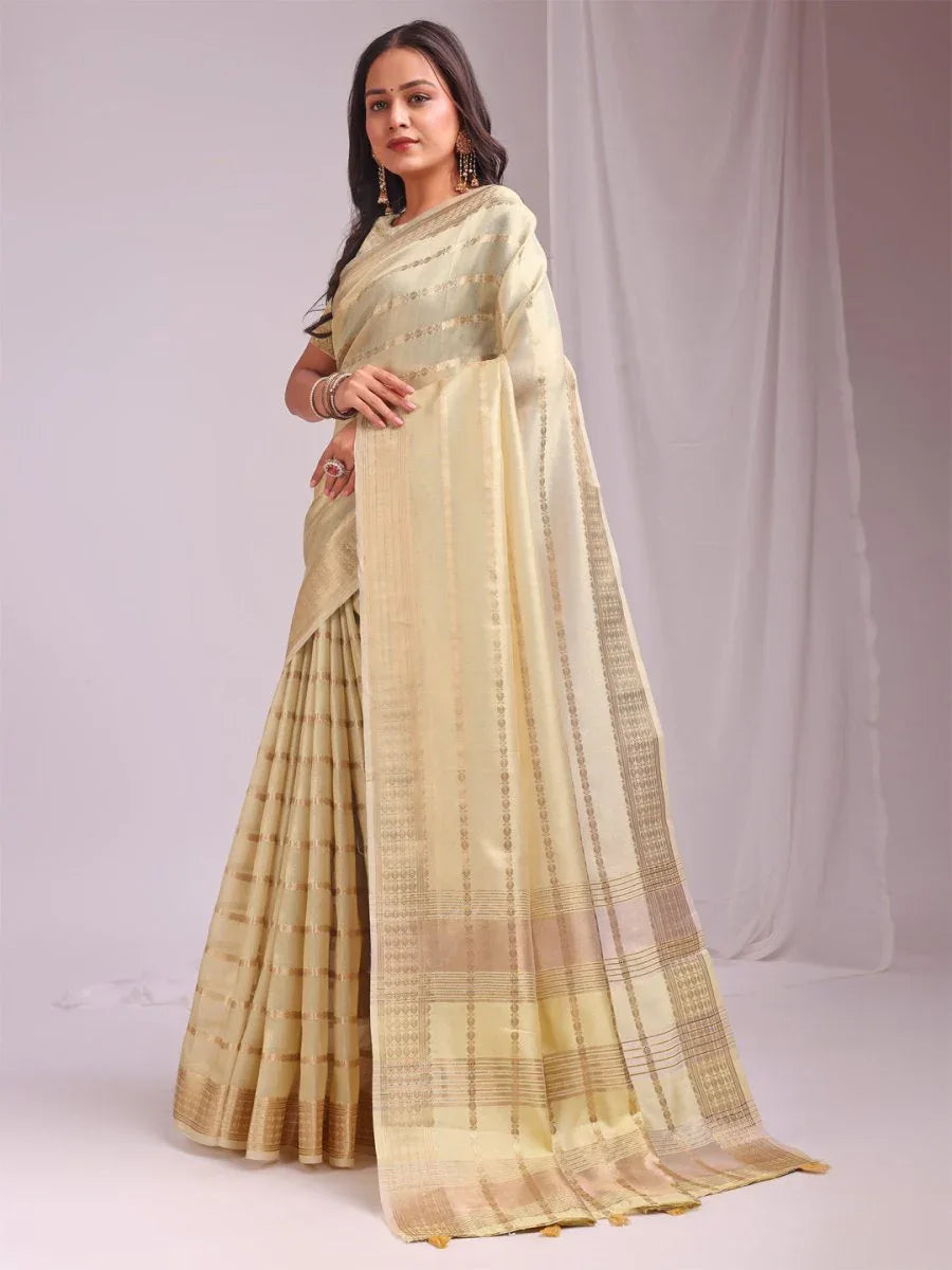 Gold PORTO Organza Saree with Blouse Piece - EZBER