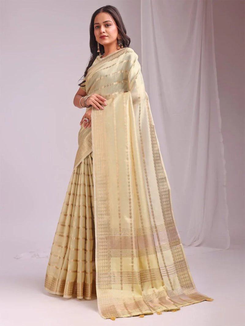 Gold PORTO Organza Saree with Blouse Piece - EZBER