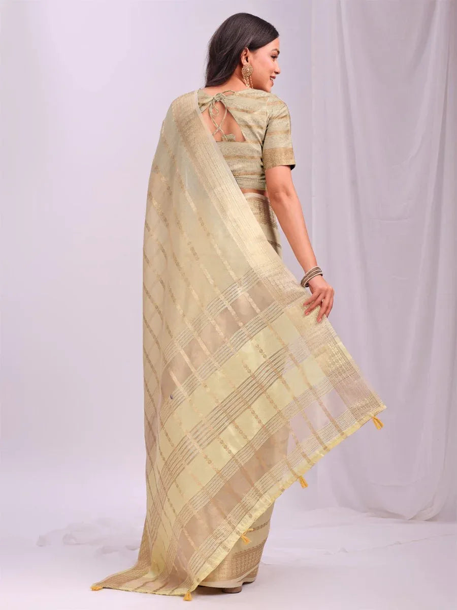 Gold PORTO Organza Saree with Blouse Piece - EZBER