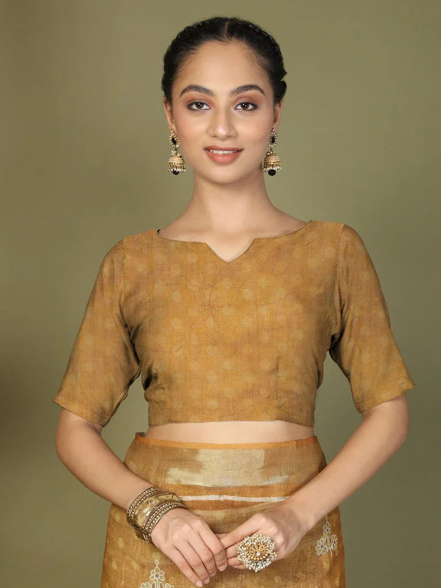 Golden Cotton Saree With Blouse Piece - EZBER