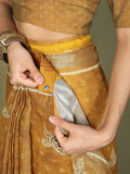 Golden Cotton Saree With Blouse Piece - EZBER