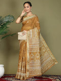 Golden Cotton Saree With Blouse Piece - EZBER