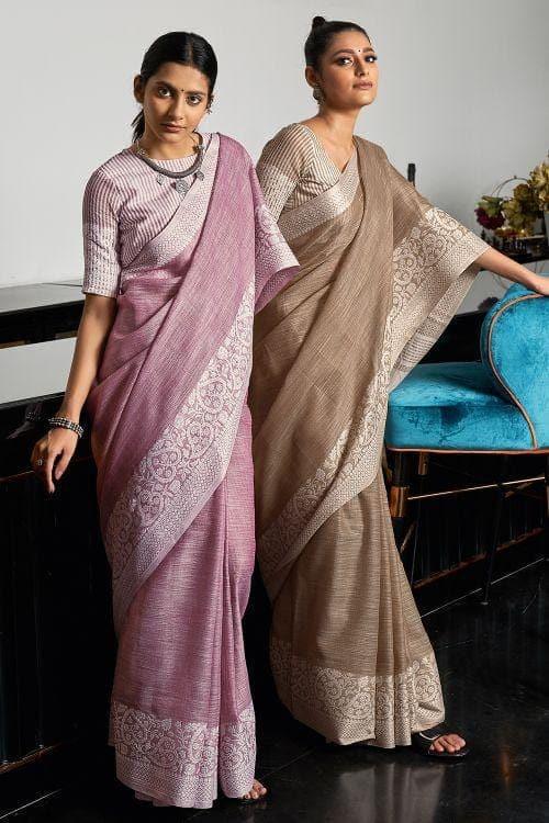 Grape Purple Linen Blend Saree - EZBER