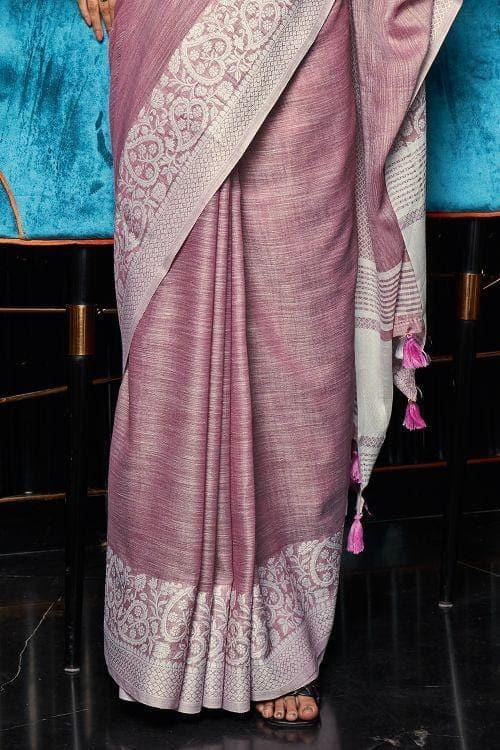 Grape Purple Linen Blend Saree - EZBER