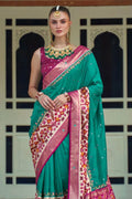 Green And Pink Patola Saree - EZBER