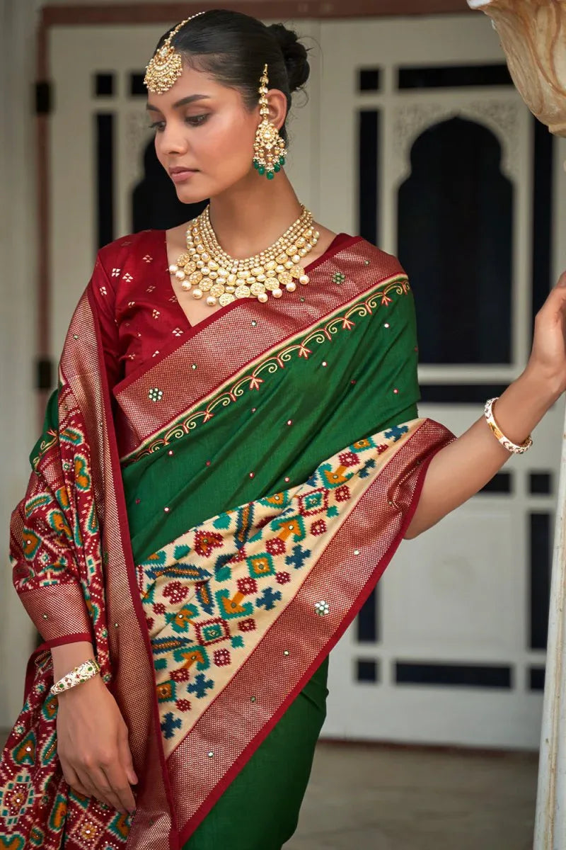 Green And Red Patola Saree - EZBER