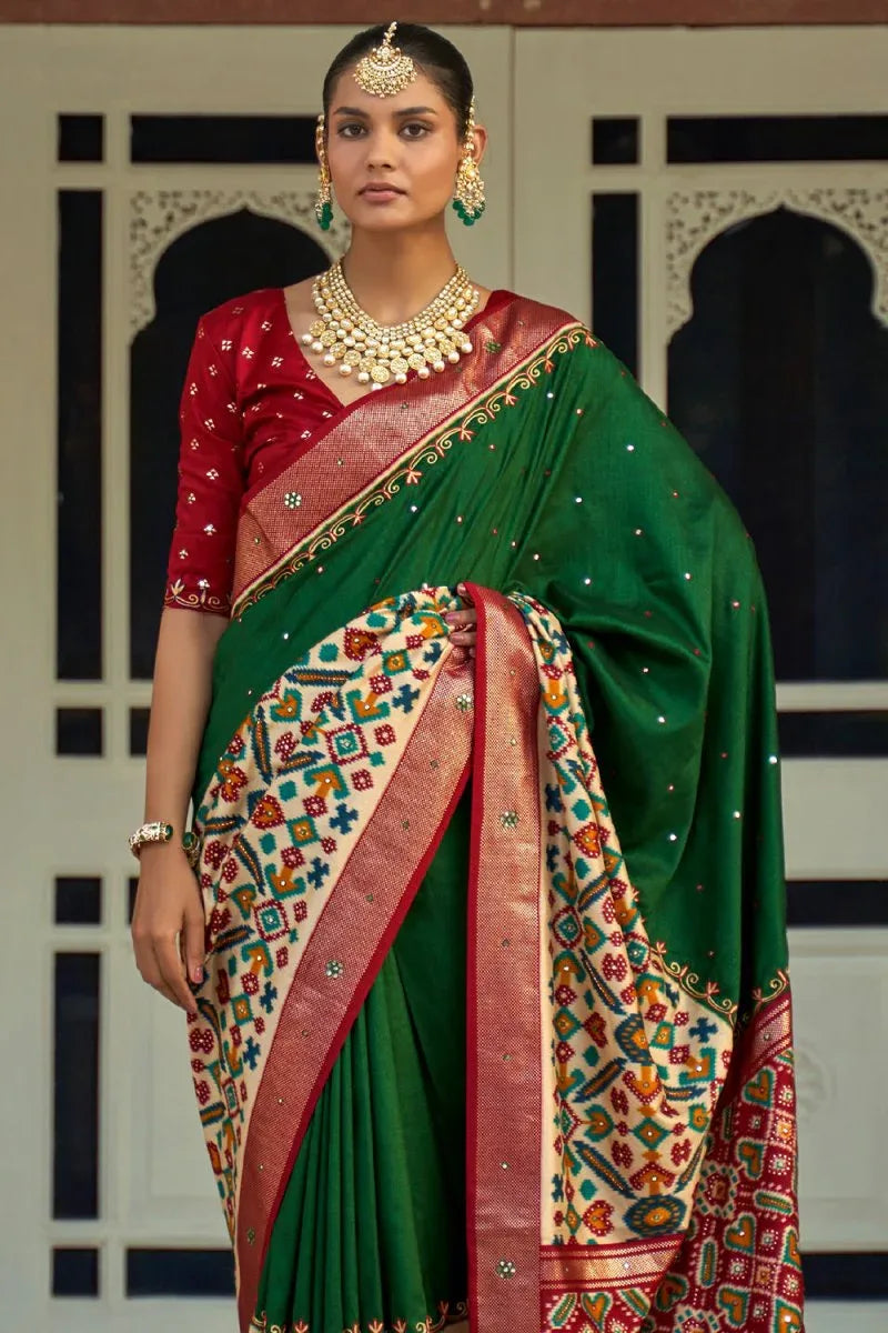 Green And Red Patola Saree - EZBER