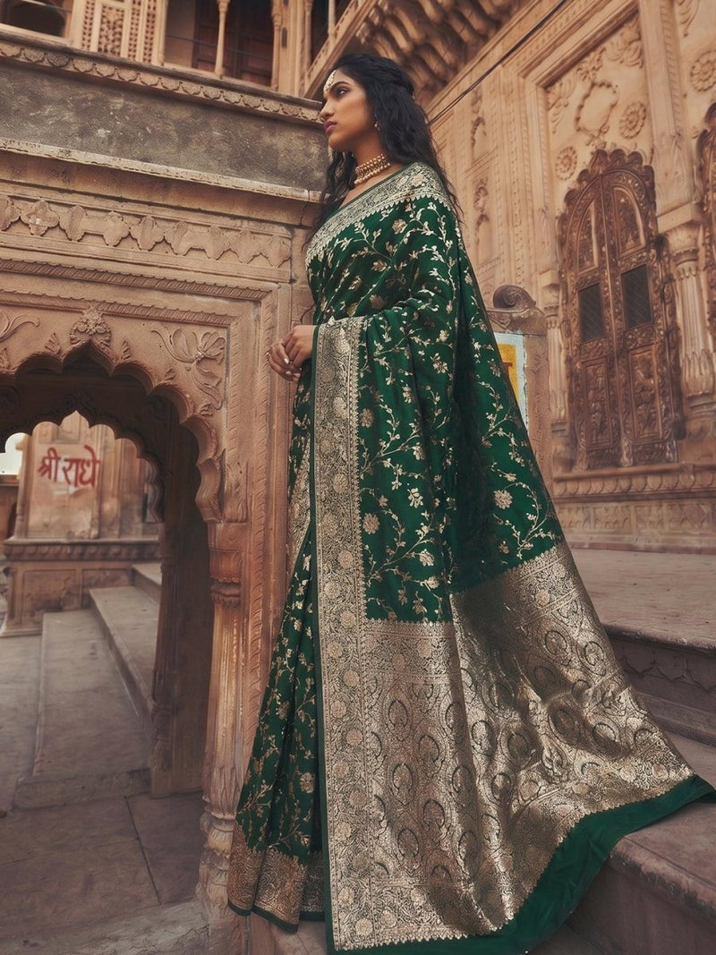 Green Art Silk Brocade Saree | EZB SI04 SUMKD1004 - EZBER