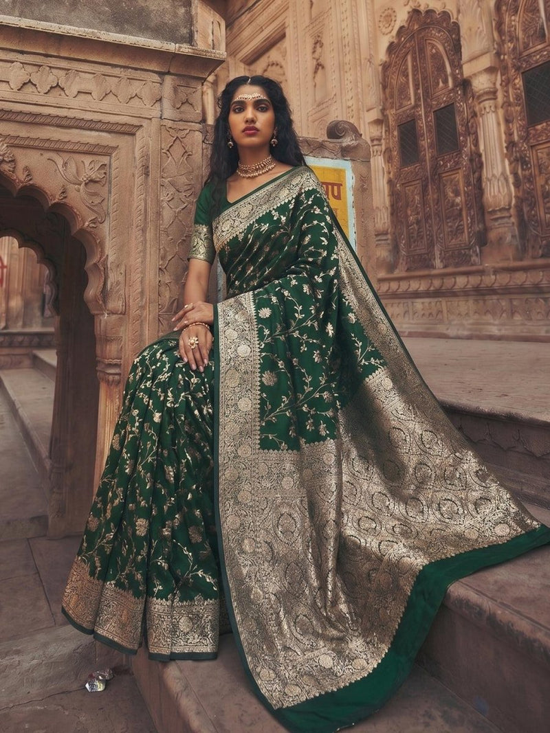 Green Art Silk Brocade Saree | EZB SI04 SUMKD1004 - EZBER