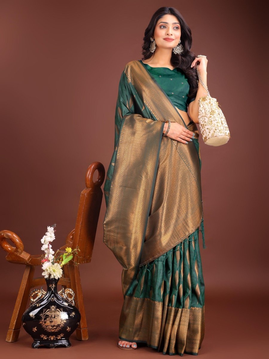 Green Banarasi Silk Brocade Saree | EZB SI04 ASPAL2004 - EZBER