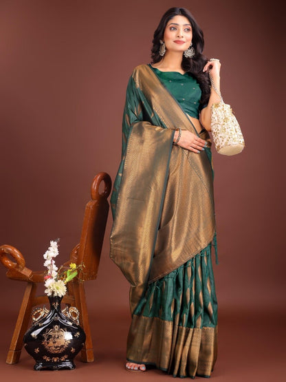 Green Banarasi Silk Brocade Saree | EZB SI04 ASPAL2004 - EZBER