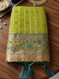 Green Banarasi Silk Contrast Pallu Saree | EZB SI04 SUKLN1004 - EZBER