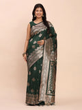 Green Banarasi silk Saree With Blouse Piece - EZBER